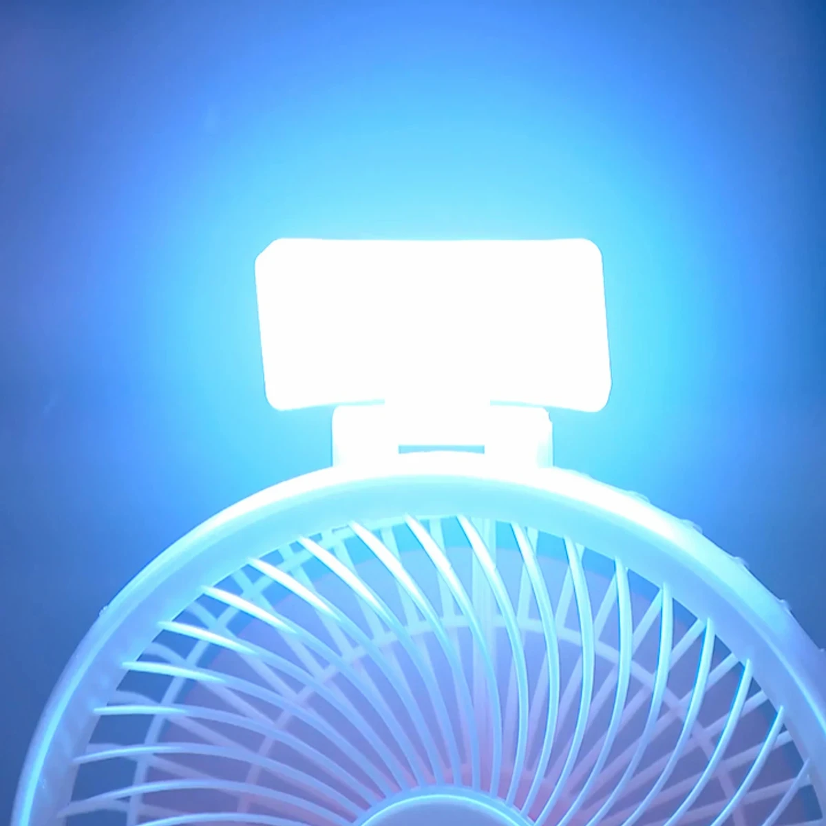 RECHARGEABLE TABLE FAN WITH LED LIGHT.